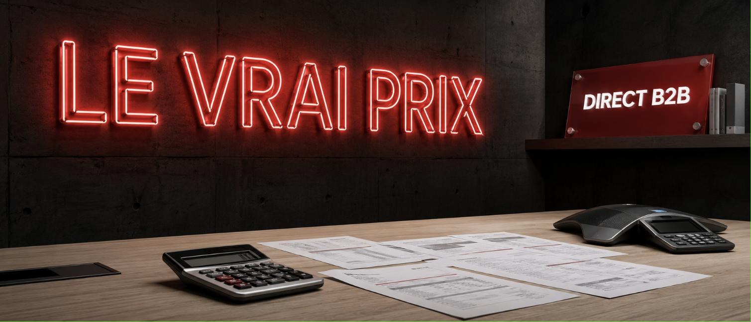 Enseigne néon rouge Le vrai prix : prix prospection téléphonique B2B 2026