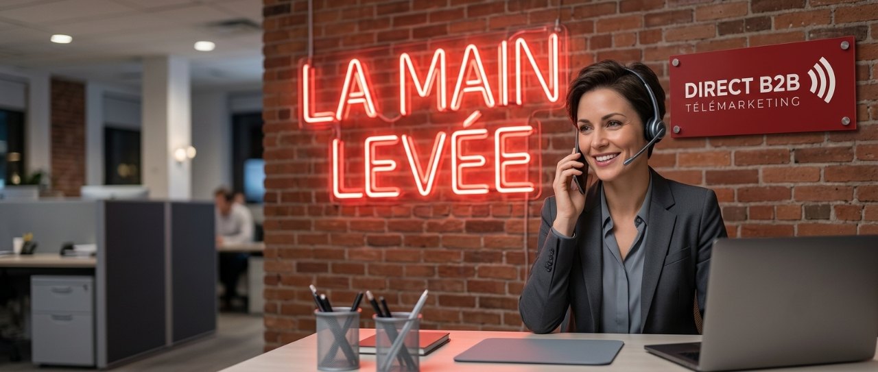 Un prospect B2B qui a levé la main, rappelé par une conseillère au casque d'écoute